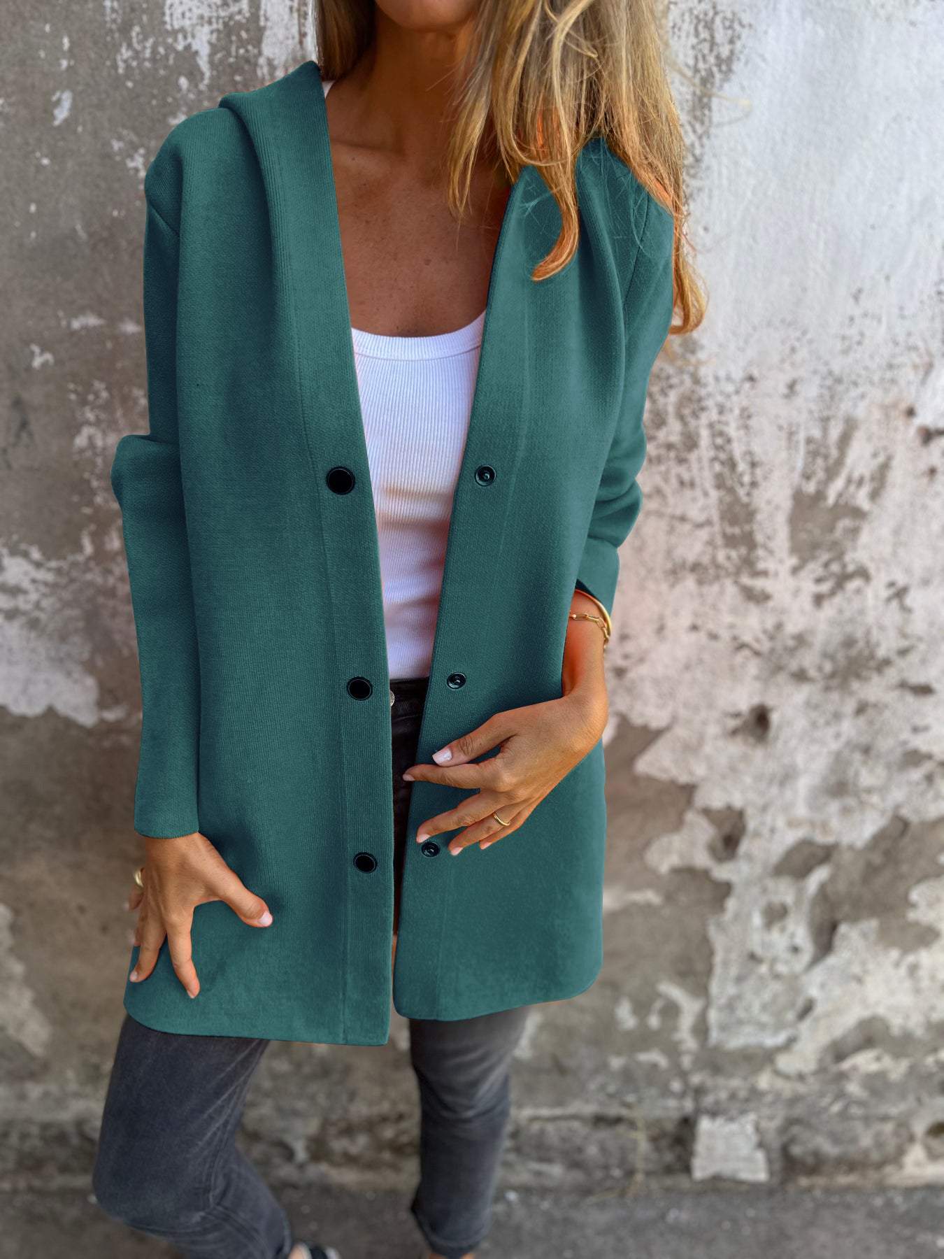 ELISA | Casual single-breasted blazer with hood