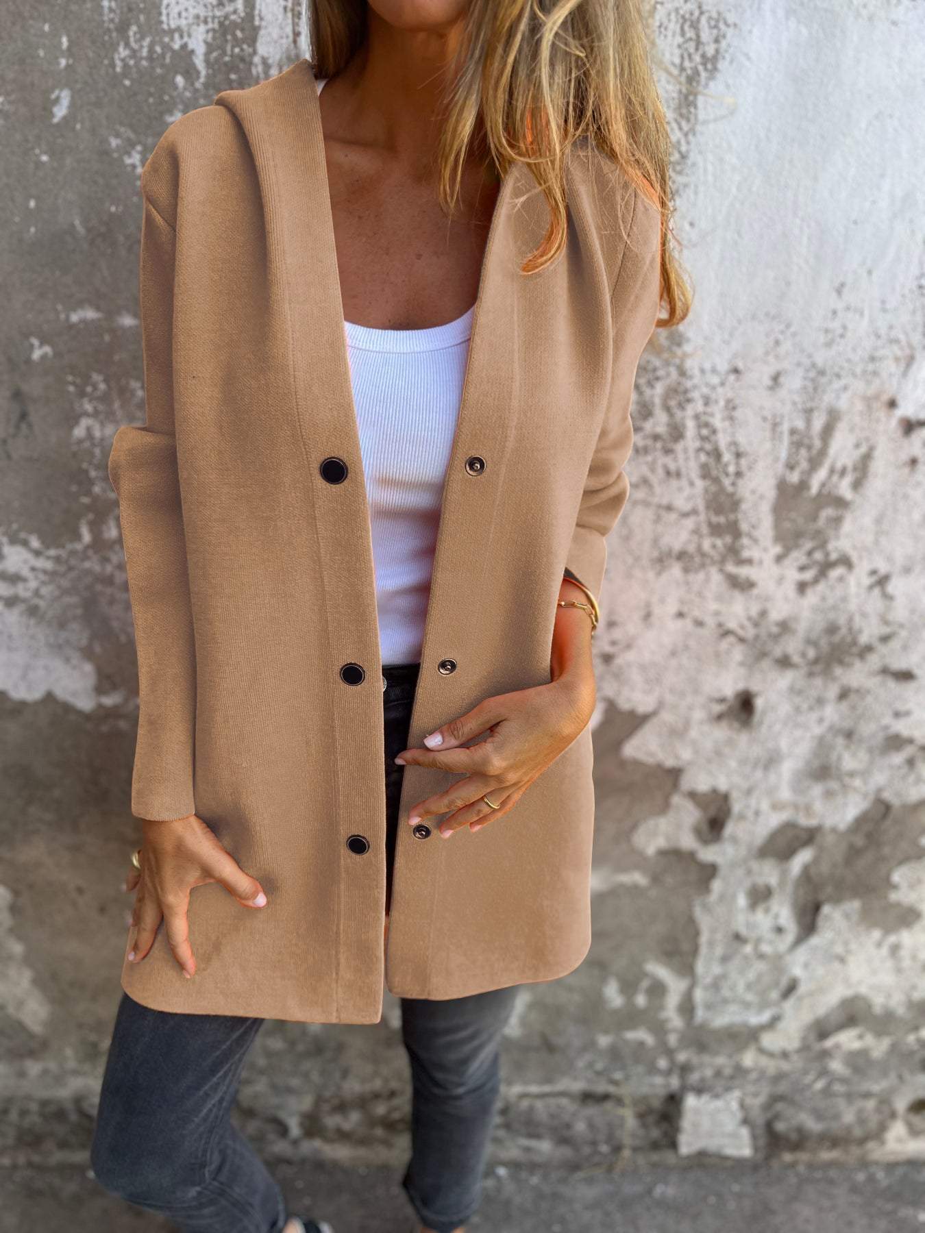 ELISA | Casual single-breasted blazer with hood